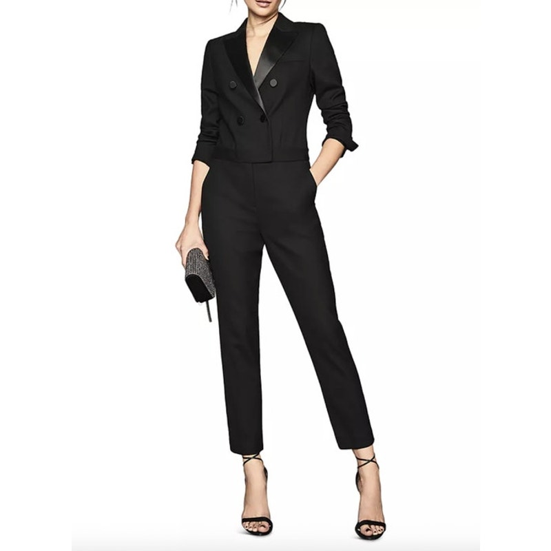 Reiss Marianna Tuxedo Jumpsuit Size 8 New Black V Neck $545 Classic